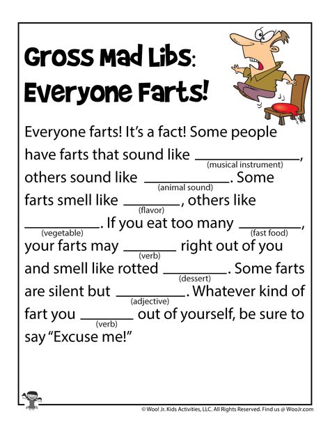 Kids Gross Printable Mad Libs | Woo! Jr. Kids Activities Mad Libs Word List, Funny Mad Libs For Kids, Madlibs Kids Free, Mad Libs For Kids Printables Free, Mad Libs For Adults Hilarious, Mad Libs Funny, Free Mad Libs, Free Printable Mad Libs, Mad Libs For Kids