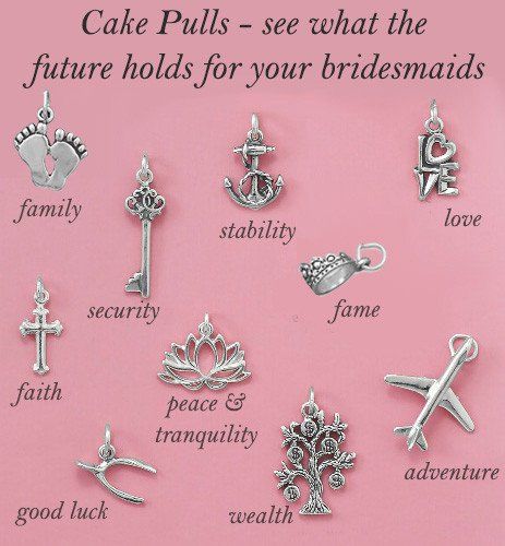 Wedding Cake Pull Charms, Bride Brunch, Wedding Cake Pulls, Cake Pull Charms, Charm Cake, Charm Casting, Bridesmaids Luncheon, Bridal Shower Luncheon, Wedding Luncheon