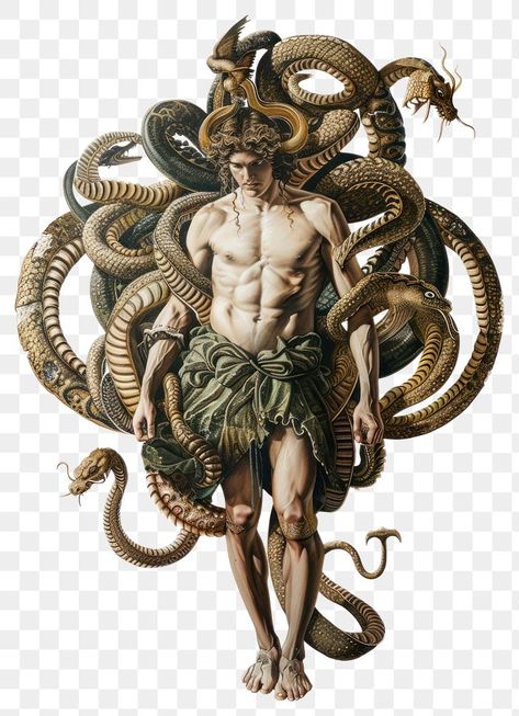 Mythical Creatures Art Mythology, Medusa Illustration, Serpent Art, Snake Png, Aesthetic Pngs, Snake Man, Study Supplies, Png Elements, Baddie Tips