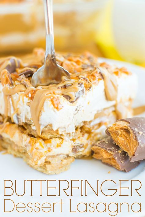 Yum Yum Dessert Recipe, Butterfinger Desserts, Butterfinger Dessert Recipes, Butterfinger Dessert, Butter Finger Dessert, Dessert Lasagna, Eclair Cake, Butterscotch Pudding, Nutter Butter Cookies