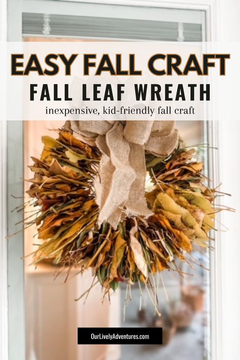 Jump into the spirit of fall with a simple, yet absolutely beautiful craft project. A wreath made entirely of fallen autumn leaves. Perfect for both kids and adults, you'll love the seasonal touch it adds to your decor. Leaf Wreath Craft For Kids, Leaf Crafts For Adults, Autumn Leaves Wreath, Fall Leaf Wreath, Inexpensive Wreaths, Leaf Collage, Fall Leaf Wreaths, Easy Fall Crafts, Fun Fall Activities