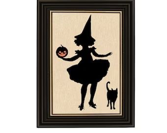 SchoonerBayCo - Etsy Halloween Silhouette, Cat Paper, Primitive Wood Signs, Primitive Candles, Primitive Walls, Flameless Tea Lights, Silhouette Frames, Antique Home Decor, Halloween Silhouettes