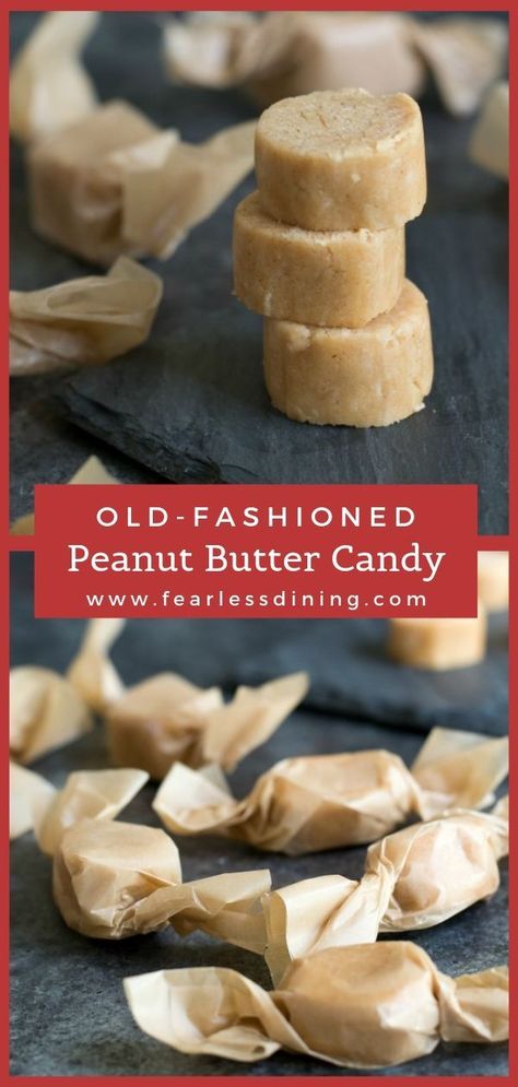 Penny Candy Vintage, Homemade Peanut Butter Candy, Homemade Peanut Butter Desserts, Peanut Butter Gift Ideas, Old Fashion Peanut Butter Candy, Peanut Butter Morsels Recipes, Peanut Butter Kisses Candy Recipe, Homemade Holiday Food Gifts, Peanut Butter Taffy