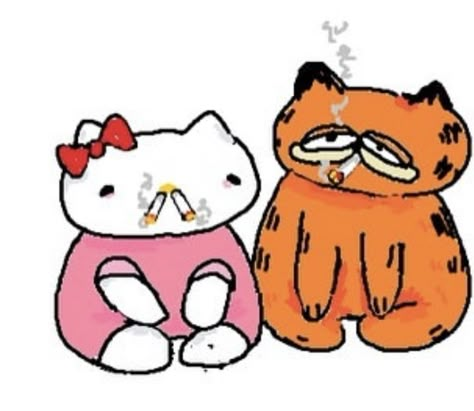 Garfield And Hello Kitty, Hello Kitty And Garfield, Garfield Images, Kitty Wallpaper Aesthetic, Hello Kitty Wallpaper Aesthetic, Black Hello Kitty Wallpaper, Black Hello Kitty, Cartoon Cats, Kitty Pictures