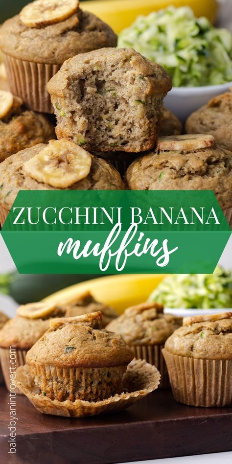 Banana muffins and zucchini muffins are amazing on their own. But when you combine them into a moist, flavorful Zucchini Banana Muffin, You'll quickly agree that this is the best muffin recipe to ever grace your lips. | Zucchini Banana Muffin recipe from bakedbyanintrovert.com Savory Zucchini Muffins, Zucchini Banana Muffins, Best Banana Muffin Recipe, Best Muffin Recipe, Zucchini Bread Muffins, Banana Bread Muffin Recipe, Banana Zucchini Muffins, Cinnamon Banana Bread, Zucchini Banana