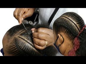 Needle Braiding Hair, Needle And Thread Braids, Needle Braiding Hairstyles, Needle Hairstyles For Black Women, Needle Cornrows Tutorial, Natural Hair Cornrows Styles, Needle Threading Hairstyles, Hair Needle Hairstyle, Needle Hair Plaiting Styles