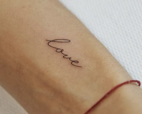 Love Script Tattoo, Tiny Wrist Tattoos For Women, Wish Tattoo, Love Wrist Tattoo, Lotusblume Tattoo, Always Tattoo, Tattoos Fine Line, Script Tattoos, Tiny Wrist Tattoos