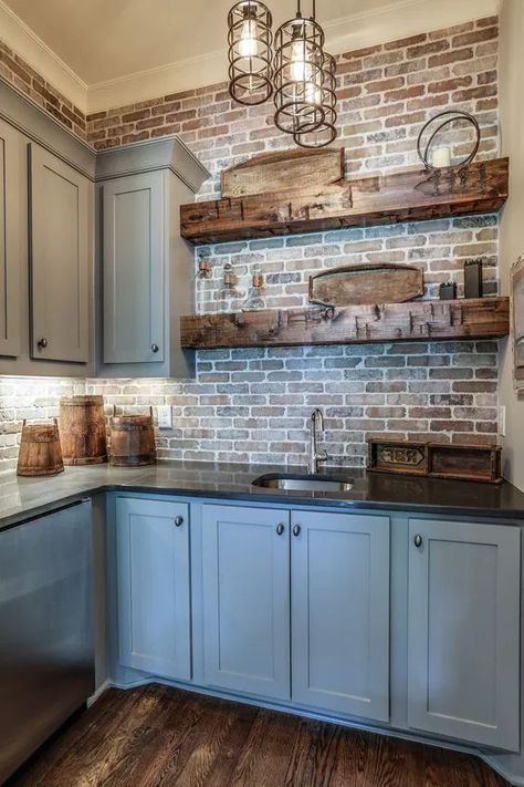 Whitewash, Limewash, or German Schmear Farmhouse Basement, Rustic Kitchen Backsplash, Bulthaup Kitchen, Accent Wall In Kitchen, Rustic Kitchens, Pool Room, Kabinet Dapur, Farmhouse Kitchen Design, Brick Walls