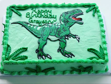 Trex Cake Ideas, Trex Birthday Cake, Dino Sheet Cake Ideas, Trex Cake Birthday, T Rex Sheet Cake, Diy Dinosaur Sheet Cake, Rectangle Dinosaur Cake Ideas, Dinosaur Sheet Cake, Dinosaur Cake Rectangle