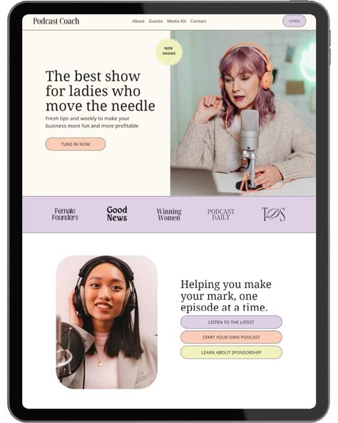 Need a new website for your podcast? Check out this easy-to-edit podcast template available for Showit or Squarespace! It Podcast Website Design Inspiration, Podcast Website Design, Creative Website Design Inspiration, Podcast Template, Podcast Branding, Podcast Design, Podcast Website, Blog Website Design, Studio Website