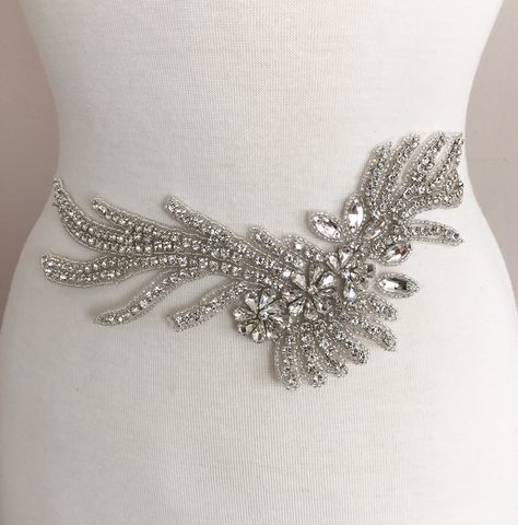 Bridal Applique, Crystal Trim, Rhinestone Appliques, Wedding Dress Accessories, Bridal Belt, Bugle Beads, Gold Rhinestone, Wedding Dresses Unique, Abstract Flowers