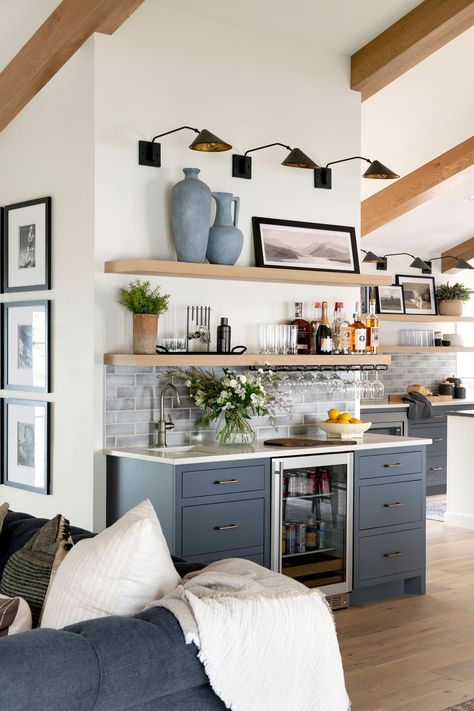 W. Point Remodel - Beach Style - Home Bar - Minneapolis - by Tays & Co Design Studios | Houzz Built In Bar In Living Room, Bar In Living Room, Kitchen Wet Bar, Condo Living Room, Coffee Bar Home, Dry Bar, House Furniture Design, Condo Living, Pantry Design