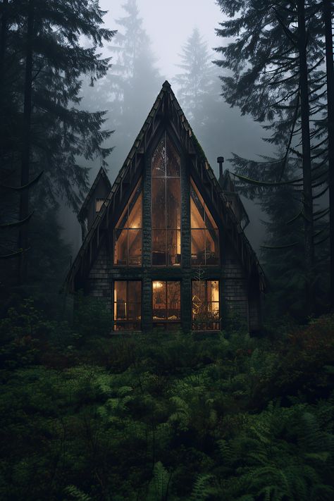 Gothic A Frame House, Gothic Cabin, Cabin In The Woods Aesthetic, Cozy Cabin Aesthetic, Dark Modern House, Stylized Environment, Forest Homes, House Aesthetics, Storybook House