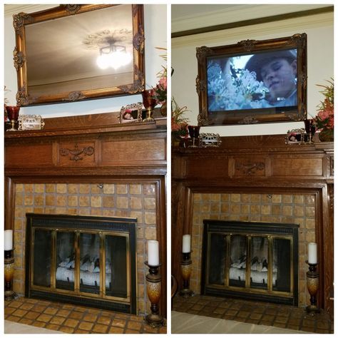 Hide Tv Over Fireplace, Best Tv Wall Mount, Tv Mirror, Diy Mirror Frame, Tv Above Fireplace, Hide Tv, Two Way Mirror, Tv Frames, Tv Over Fireplace