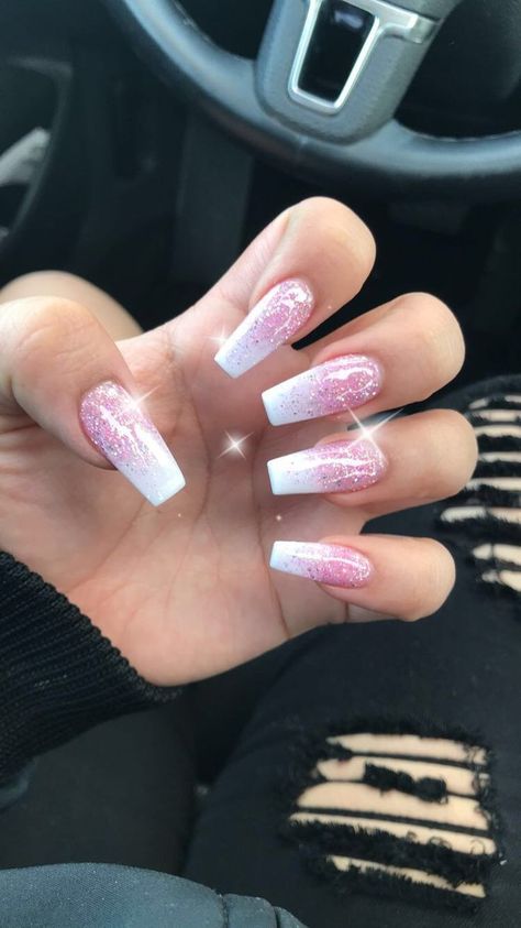 Casket Nails, Pink Ombre Nails, Ombre Acrylic Nails, Ombre Nail Designs, Ballerina Nails, Acrylic Nail Art, Coffin Nails Designs, Pretty Acrylic Nails, Best Acrylic Nails