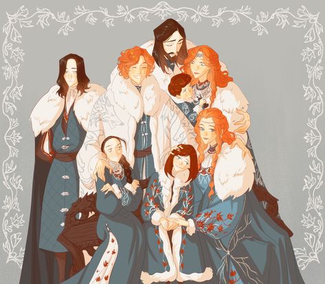 KUDRIAKEN no Tumblr: House Stark. New fanart family portrait from ASOIAF. My favorite cute beans. Stark Family, Game Of Thrones Artwork, Targaryen Art, Asoiaf Art, Gra O Tron, House Stark, Game Of Thrones Art, Dragon Games, Kid Character