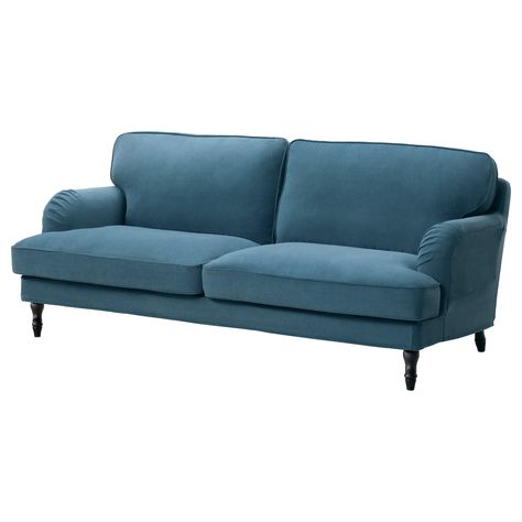 STOCKSUND Sofa, Ljungen blue. Shop online or in-store! - IKEA Dusty Blue Couch, Landskrona Sofa, Stocksund Sofa, Ikea Stocksund, Brown And Blue Living Room, Ektorp Sofa, Blue Couch, Sofa Seat Cushions, Blue Couches