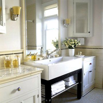 Oversized Sink ** Master bath idea     An elongated sink, typically used in kitchens, contains open shelves to lend a sense of spaciousness. The depth of the basin minimizes splashing. Sink Ideas Bathroom, Wood Bathroom Sink, Bathroom Sink Ideas, Large Bathroom Sink, Marble Bathroom Sink, Bathroom Pink, Pink Ideas, Best Kitchen Sinks, Deep Sink