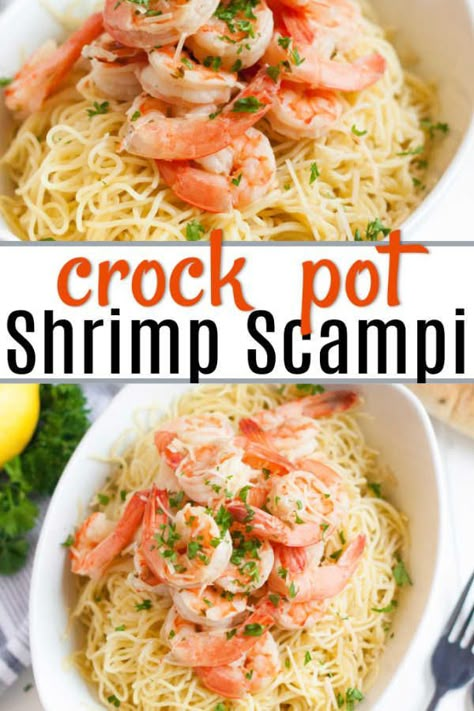 Recipes With Shrimp, Best Shrimp Scampi Recipe, Crock Pot Shrimp, Easy Shrimp Scampi Recipe, Chicken Broth Recipes, Potted Shrimp, Shrimp Scampi Recipe, Scampi Recipe, Shrimp Recipes Easy