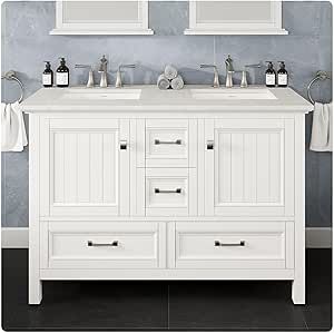 Eviva Britney 48 Inch Double Sink Transitional White Bathroom Vanity White Bathroom Vanity, Transitional Bathroom, Vanity Bathroom, White Vanity Bathroom, Transitional Bathroom Vanities, Double Sink, White Bathroom, Bathroom Vanities, Bathroom Vanity