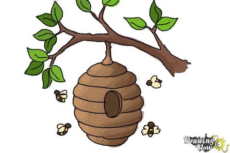 How to Draw a Beehive - Step 10 Beehive Drawing Simple, Beehive Diy, Beehive Drawing, Bee Hives Diy, Drawing Lessons For Kids, Bee Skep, Bee Boxes, Vector Graphics Design, Tree Drawing