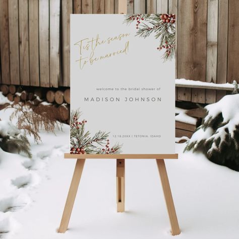 This shower theme is love at frost sight. Tis The Season To Be Married, Winter Wedding Signs, Christmas Bridal Shower, Christmas Bridal Showers, Wedding Shower Themes, Winter Bridal Showers, Xmas Theme, Elegant Calligraphy, Shower Inspiration