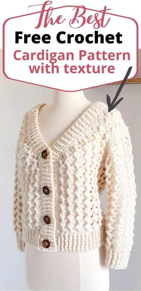 This free crochet cropped cardigan pattern for women includes plus sizes too. It looks chunky but is made from worsted weight yarn. The project has easy shaping and even beginners can make it. Crochet Cardigan Pattern Plus Size, Crochet Cardigan Pattern Free Women Plus Size, Crochet Womens Clothes, Crochet Chunky Cardigan Pattern Free, Crochet Tops Free Patterns Plus Size, Chunky Cardigan Crochet Pattern, Crochet Cardigan Pattern Free Women Easy, Chunky Crochet Cardigan Pattern Free, Crochet Plus Size Cardigan