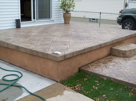 Concrete Stain & Quikwall Elevated Concrete Deck, Concrete Decks Elevated, Raised Concrete Deck, Elevated Patio, Porch And Deck Ideas, Concrete Decks, Concrete Slab Patio, Paver Fire Pit, Patio Images