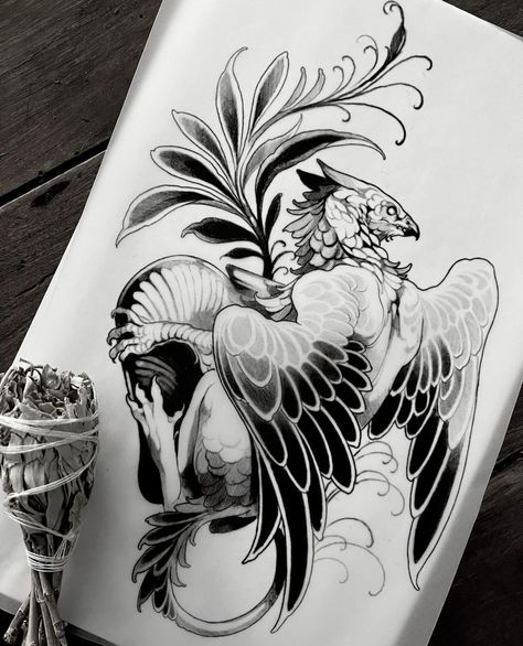 Native American Bird Art, Fenix Bird Tattoo, Gryphon Tattoo, Griffin Drawing, Sphinx Tattoo, Fairy Tale Tattoo, Feathers Tattoo, Griffin Tattoo, Sky Tattoo