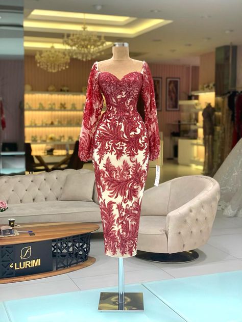 Lace Ankara Dress Styles, Lace Outfits Classy, Lace Dress Classy For Church, Ankara Lace Dress Styles, Red Fashion Dress, Simple Dress Styles, Lace Dress Classy, Nigerian Lace Styles Dress, African Lace Styles