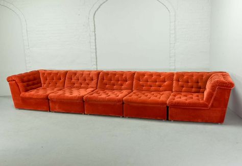 Mid-Century Bright Vermilion Red Velvet 1970s Modular Sofa by Laauser Mid Century Modular Sofa, Deco Orange, Vermilion Red, Modular Lounge, Mid Century Lounge, Modular Seating, Five Elements, Modern Sofa Designs, Velvet Couch