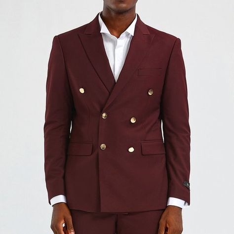 Tazio Skinny Fit Double-Breasted 2-Piece Suit, Burgundy Wine Suit, Maroon Turtleneck, Double Breasted Suit Men, Oversized Suit, Vest And Pants, Suit Men, Elegance Style, Winter Formal, Jacket Vest