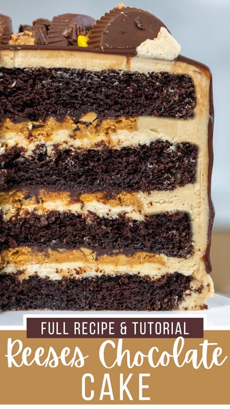 Reese’s Peanut Butter Cake Recipe, Cake With Reeses Peanut Butter Cups, Reece’s Peanut Butter Cake, Reese's Birthday Cake, Reeses Peanut Butter Cake Recipe, Reese’s Chocolate Cake, Reese Cake Birthday, Anniversary Deserts Ideas, Reeses Cake Ideas