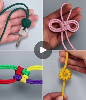 176K views · 720 reactions | Beautiful Paracord Lanyard Keychain at Home | Easy DIY Key Chain Hacks using Nylon Thread :) | By Simple Crafts | Everyone, welcome to our
Facebook page. Today in this video we are going to use this
thread and make key chain out of it. We are going to take a
very thick thread. Now put it inside the key and then twist
it and make a shape like this. Now remove the ends from the
loop. Look how we are doing here in this video. After doing
this we are going to finally put it again at the centre loop
and then pull it tightly. Keep adjusting it by pulling it from
the sides. We are going to make a ball shape here. So, pull the
thread tightly from the corners and look your beautiful key
chain is ready. You can cut the wrist part as well. Here we are
going to fold this p Home Easy Diy, Bowline Knot, Paracord Lanyard, Diy Key, Decorative Knots, Paracord Knots, Tie A Knot, Paracord Keychain, Diy Tie