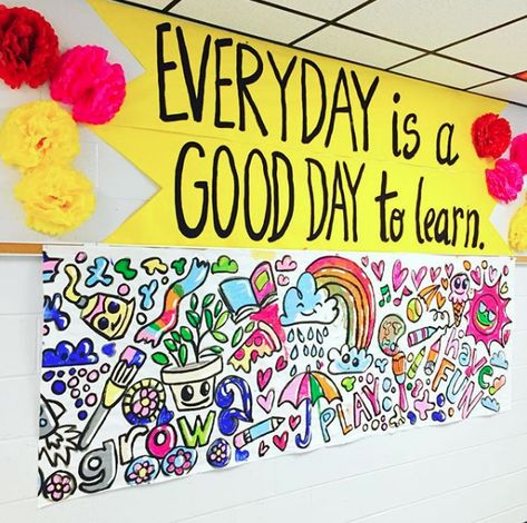 Cassie Stephens: What the Art Teacher Wore #201 Elementary Art Mural Ideas, Elementary Mural Ideas, Classroom Murals Elementary, Elementary School Murals Ideas, Art Teacher Bulletin Board Ideas, Art Bulletin Boards Elementary, Art Mural Ideas, Classroom Wall Mural, Art Teacher Room