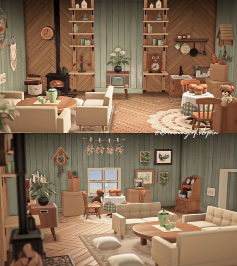 Animal Crossing Cottagecore House Ideas, Acnh Country House Interior, Acnh Farmhouse Ideas, Acnh House Interior Layout, Art Room Animal Crossing, Acnh Sherb House Ideas Interior, Home For A Coffee Lover Acnh, Acnh Rooms Ideas, Acnh Tia's House