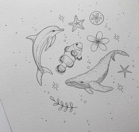 Dolphin Drawing, Starfish Tattoo, Dolphins Tattoo, Sea Tattoo, Dolphin Art, Whale Tattoos, Ocean Tattoos, Minimalist Tattoos, Creature Drawings