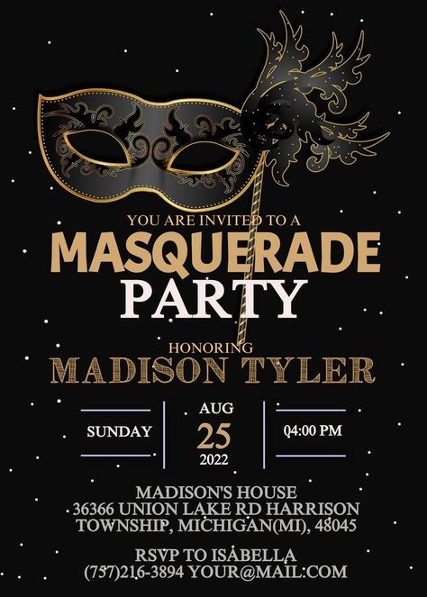 Black Masquerade Party, Diy Masquerade, Prom Invites, Mascarade Party, Masquerade Invitations, Masquerade Party Invitations, Prom Posters, Black Masquerade, Masquerade Party Decorations