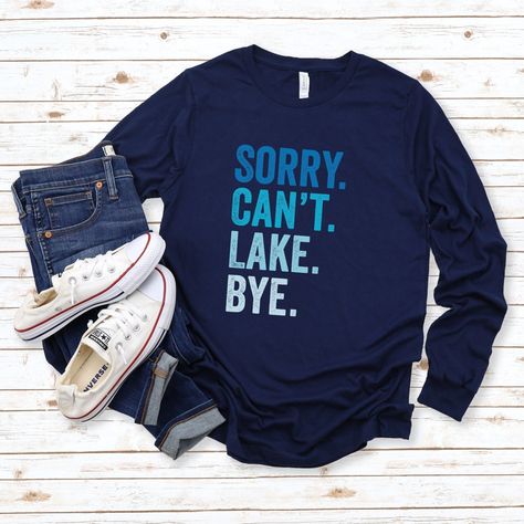 ☀️Your new favorite long-sleeve camping shirt for the lake! It's funny and straight to the point. Great for family or friend lake trips, vacations, summer camp or weekend getaways to the cabin by the lake. Buy matching tees for your friends. Happy Summer! HOW TO ORDER: 1️⃣ Select the desired color and size of the t-shirt from the dropdown menus 2️⃣ Click 'add to basket' and check out 3️⃣ Tell your friends! (optional) PRODUCT SPECS (BELLA + CANVAS 3501) * Premium, Unisex Fitting  * 100% combed and ring-spun cotton (Heather colors contain polyester) * Fabric weight: 4.2 oz/yd² (142 g/m²) * Pre-shrunk fabric * Side-seamed construction * Shoulder-to-shoulder taping PRODUCTION AND SHIPPING Your order will be printed and shipped within 1-3 business days. Please allow 2-5 business days delivery w Lake Shirt Ideas, Lake Sweatshirt, Lake Tshirt Designs, Summer Camp Shirts, Lake Shirts, Lake Life Shirt, Lake Vacation, Lake Trip, Matching Tees