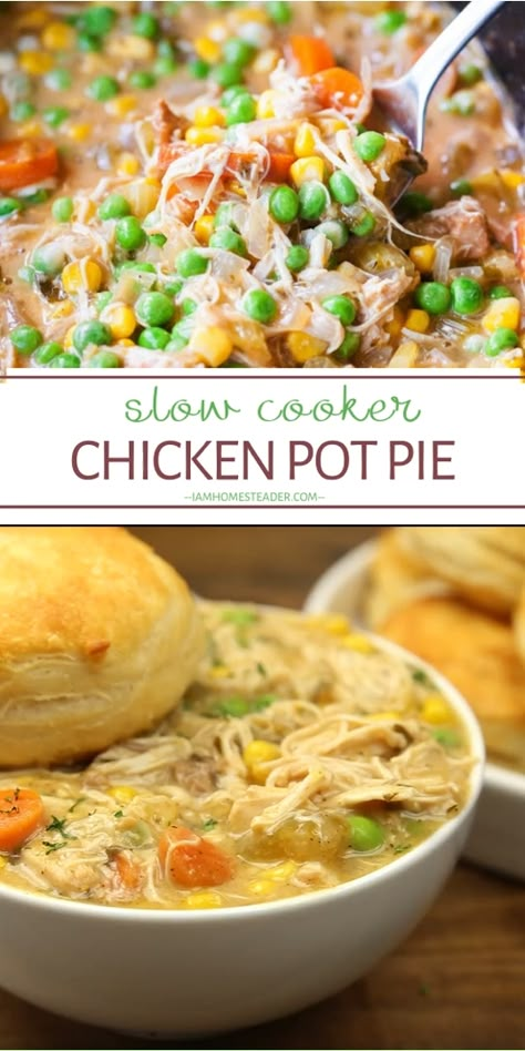 Resep Makanan Beku, Slow Cooker Chicken Pot Pie, Chicken Cooker, Easy Jam, Diner Party, Chicken Pot Pie Recipe, Pot Pie Recipe, One Pot Dinners, Crock Pot Chicken