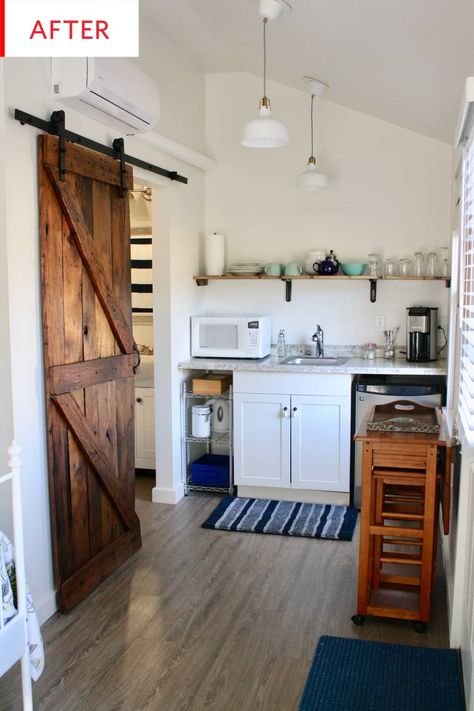 Before and After: This Backyard Shed Turned Tiny House for $15,000 | Apartment Therapy Shed Turned Tiny House, Backyard Shed Ideas, Small House Remodel, Granny Pods, Backyard Guest Houses, Shed Ideas, Shed Home, Shed To Tiny House, House Shed