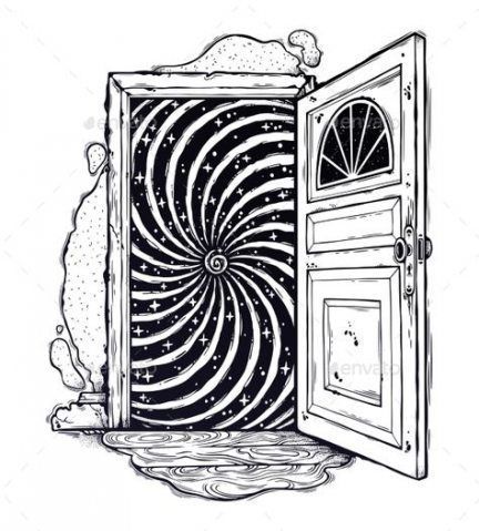 Open Door Tattoo, Vortex Tattoo, Open Door Drawing, Illustration Surreal, Door Tattoo, Door Illustration, Door Drawing, Tattoo Thoughts, Sticker Tattoo