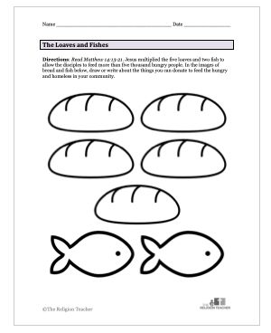 In this Feeding the 5,000 Worksheet, students will reflect on the ways they can multiple the loaves and fish to feed the hungry and homeless in their communities. Feed The 5000 Craft, 5 Loafs And 2 Fish Craft, Loaves And Fishes Coloring Page, 5 Fish And 2 Loaves Craft, 5 Breads 2 Fish Craft, 5 Loaves 2 Fish Craft, Feeding 5000 Preschool Craft, 5 Loaves And 2 Fish Coloring Page, 5 Loaves And 2 Fish Lesson