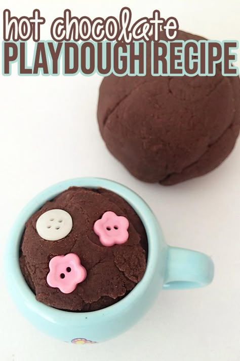 Hot Cocoa Playdough Recipe, Scented Play Dough Recipe, Hot Chocolate Playdough Recipe, Sugar Cookie Playdough Recipe, Brown Playdough Recipe, Hot Chocolate Theme Preschool, Hot Chocolate Activities Preschool, Chocolate Playdough Recipe, Gingerbread Playdoh