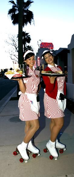 50s Diner Waitress Roller Skating, Roller Skating Waitress, Carhop Waitress, 50s Diner Waitress, Car Hop, Sonic Drive In, 50s Diner, Vintage Diner, Roller Skaters