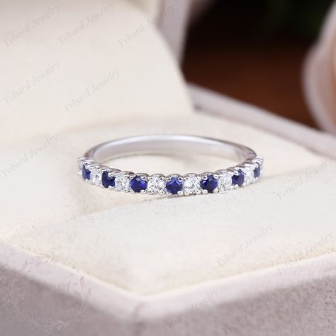 Dainty Band, Moissanite Band, Stacking Bands, September Birthstone, Anniversary Gift, Blue Sapphire, Birthstone, Anniversary Gifts, Wedding Bands