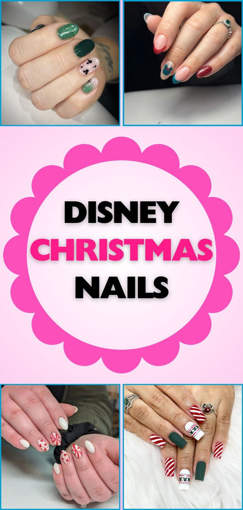 Discover the coolest Disney Christmas nail inspirations for a festive season. Unique designs perfect for fans of holiday and Disney magic. Disney Christmas Nail Art Designs, Red And White Disney Nails, Subtle Disney Christmas Nails, Disney Holiday Nails Christmas, Christmas Disney Nail Designs, Simple Disney Christmas Nails, Holiday Disney Nails, Winter Disney Nails, Disney Nails Christmas