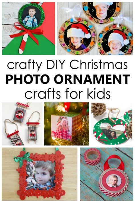 Christmas Photo Ornament Crafts - Fantastic Fun & Learning Christmas Ornaments With Pictures Kids, Ornament Craft With Picture, Toddler Christmas Ornaments Diy Picture, Toddler Picture Ornament Craft, Toddler Ornament Craft With Picture, Christmas Picture Crafts For Kids, Ornament With Kids Picture, Christmas Crafts With Pictures, Homemade Christmas Ornaments With Photos