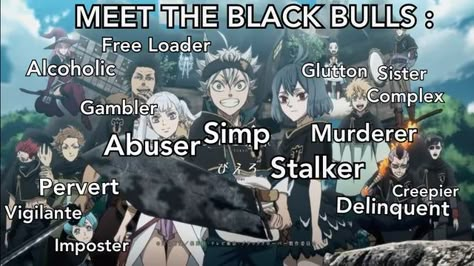 Black Bulls Fanart, Black Clover Funny, Black Clover Black Bulls, The Black Bulls, Black Bulls, Clover 3, Anime Summer, Anime For Life, Clover Manga