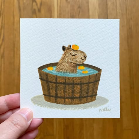 Most days I want to be like this capybara just chilling out. New mini paintings will be up in the shop today at 3pm PDT. #acrylagouache… | Instagram Capybara Painting, Honey Bear Bottle, Grace Art, Cute Capybara, Just Chilling, Night Painting, Animal Heads, Mini Paintings, I Want To Be